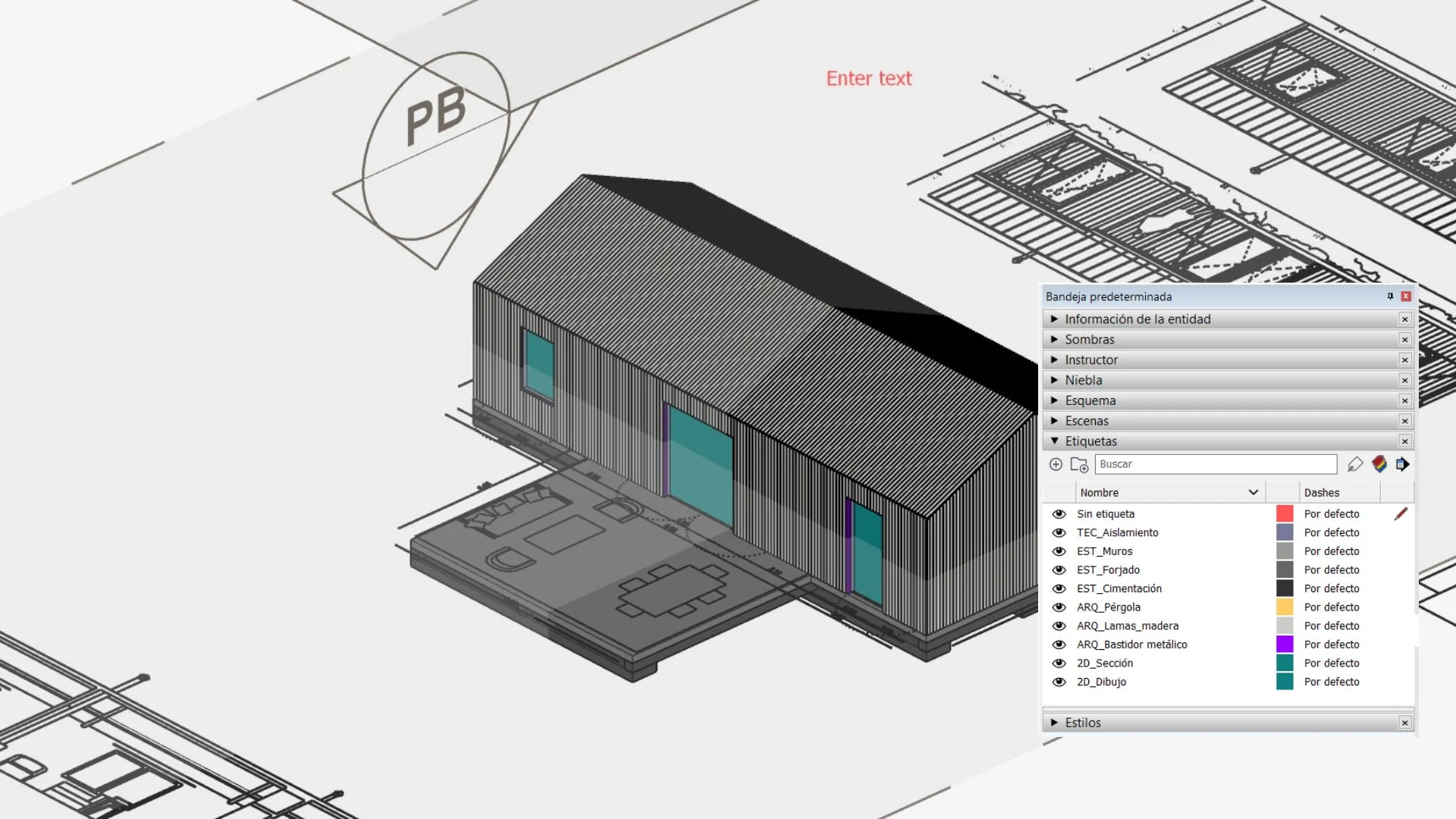 Visibilidad del modelo 3D en SketchUp Herramienta etiquetas