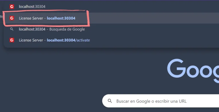 Barra de búsqueda donde aparece la dirección del servidor de licencia de Chaos