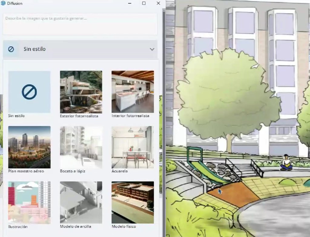 Captura detalle de los estilos predeterminados de SketchUp Diffusion