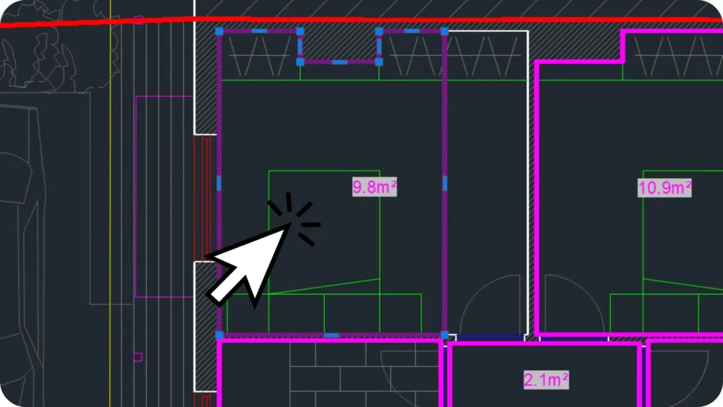Imagen de un dibujo en GstarCAD con el área calculada.