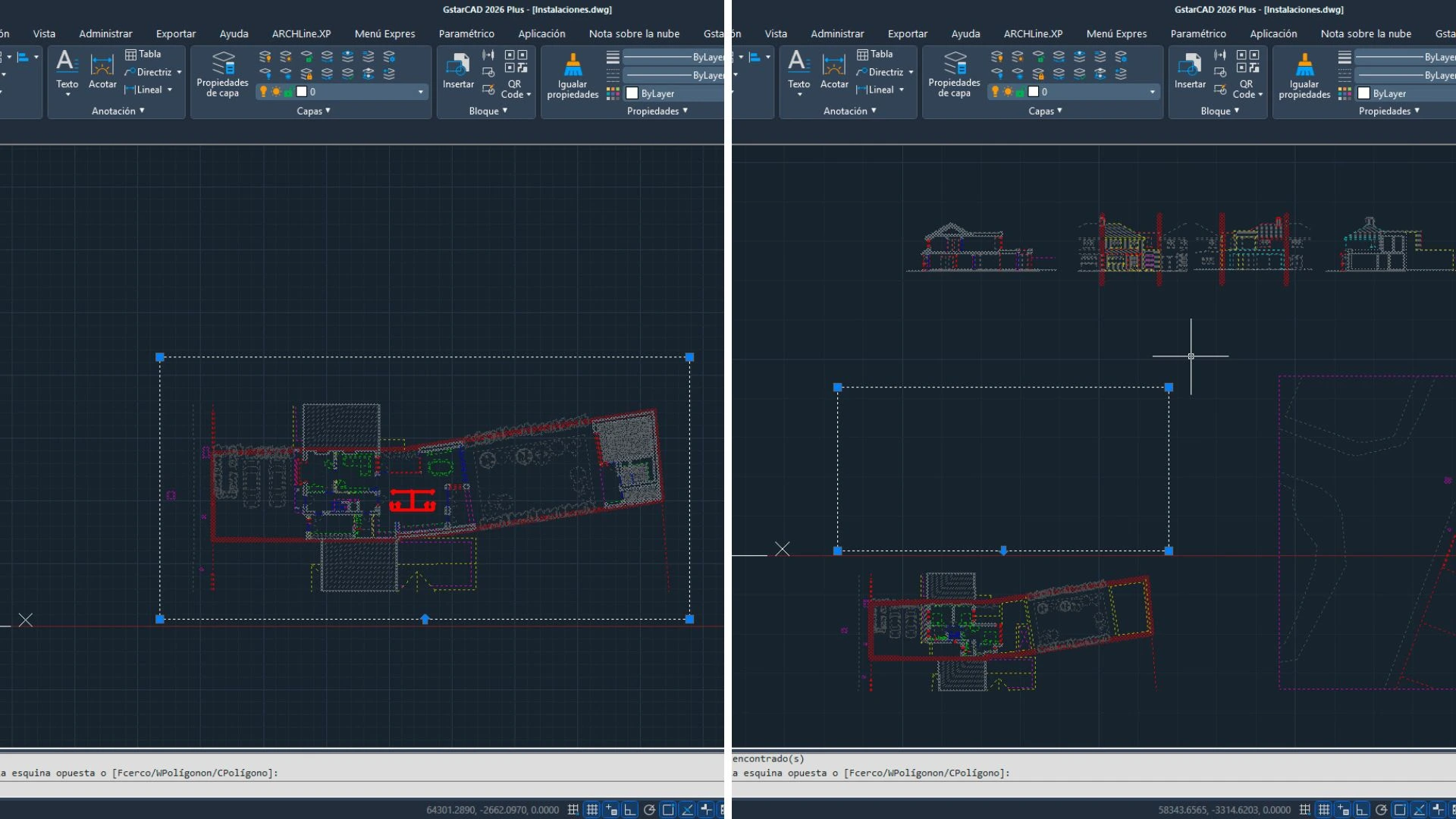 Dos plantillas de GstarCAD en las que aparece un cuadro delimitador, uno hacia dentro y otro hacia fuera del cuadro.