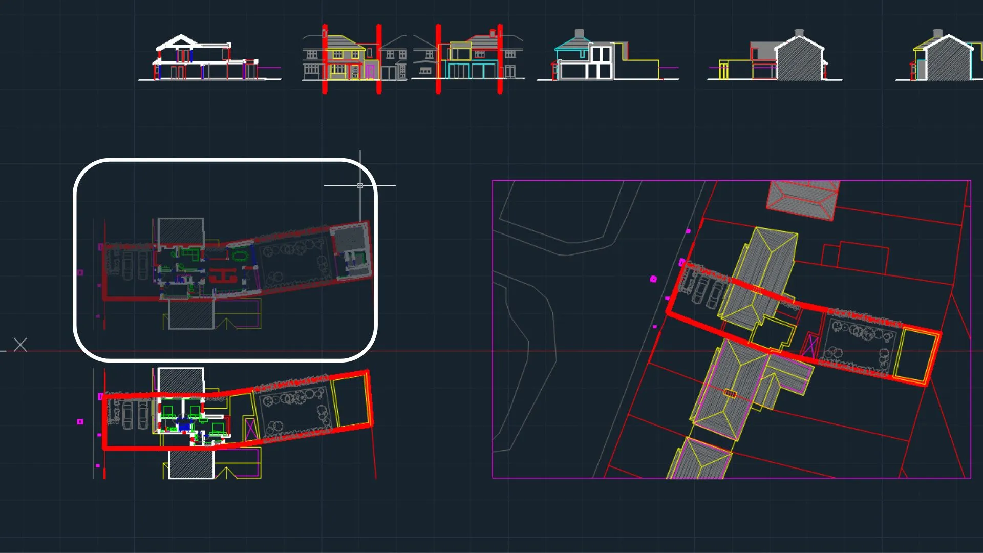 Imagen de una plantilla de GstarCAD con varias escenas y plantas
