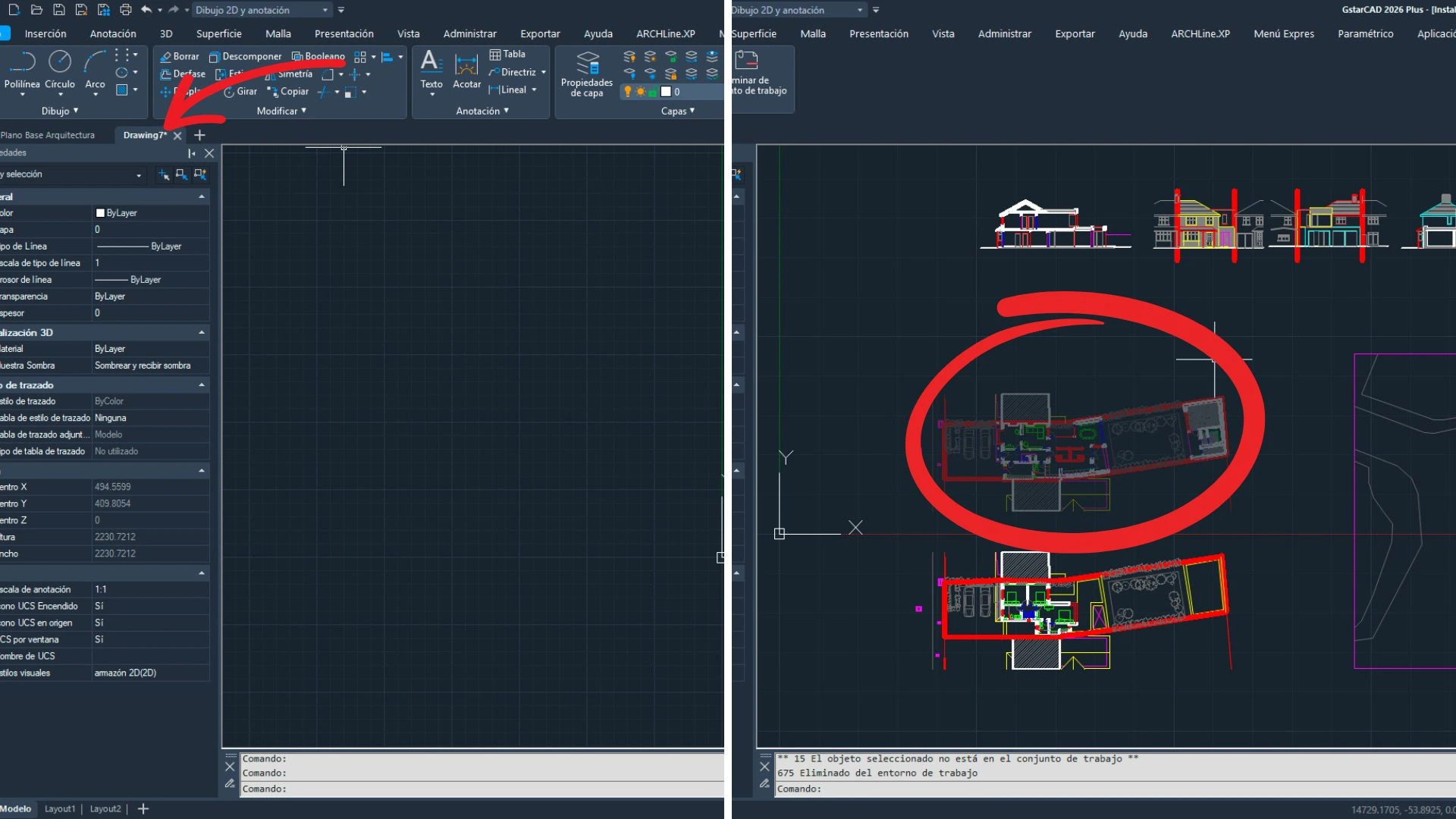 Imagen de dos plantillas en GstarCAD donde se va a trabajar con las referencias externas