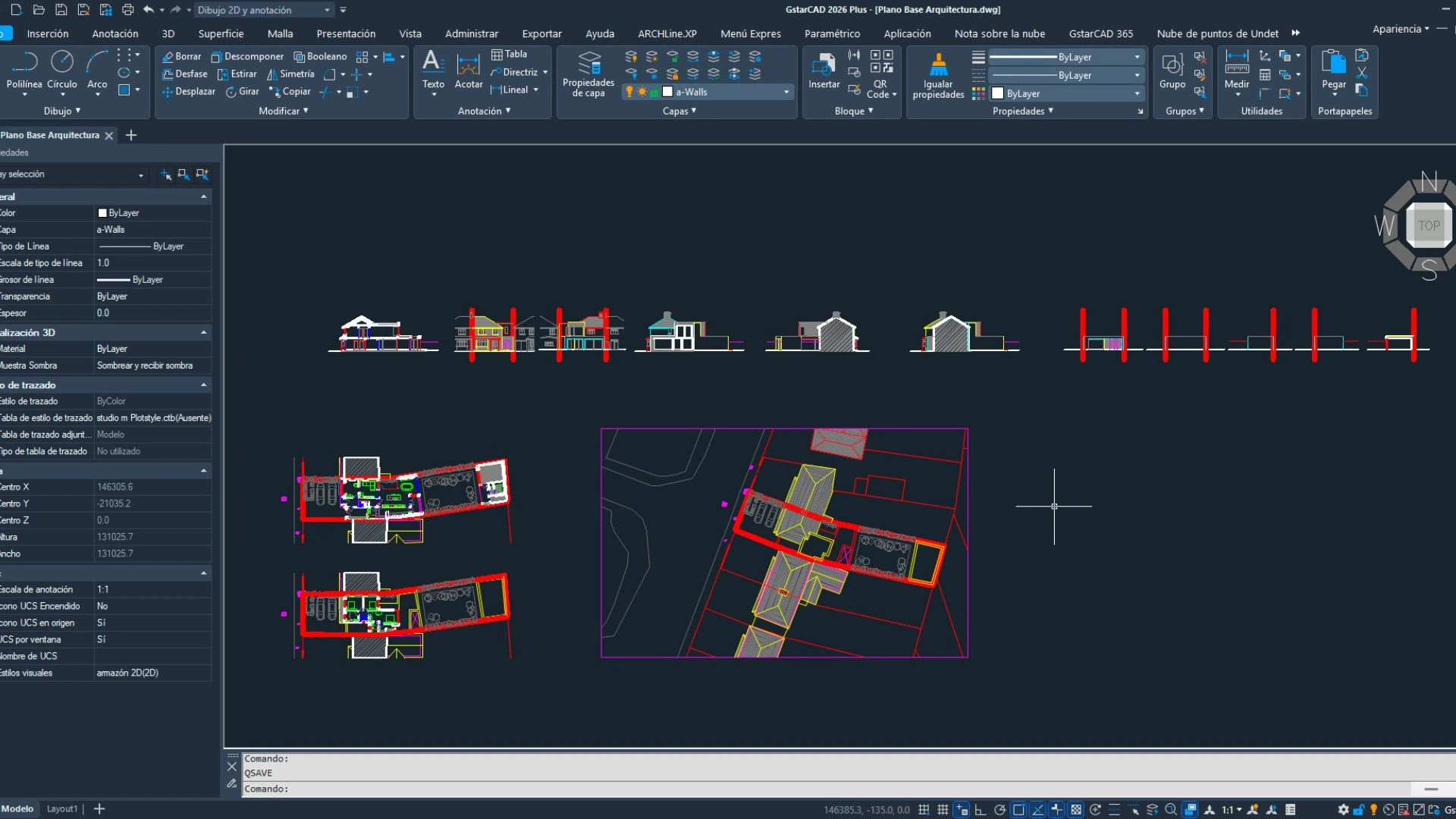 Imagen de una plantilla con un dibujo en GstarCAD con varias plantas