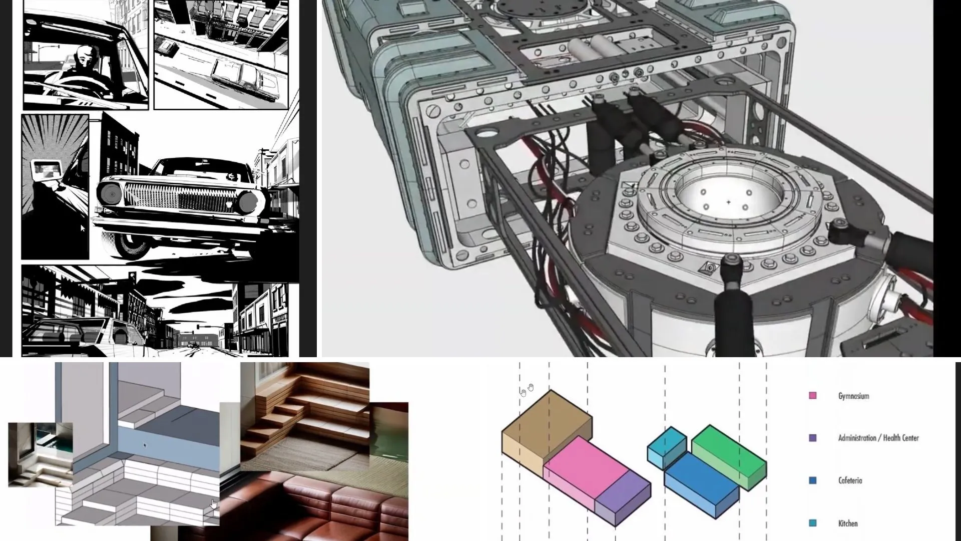 Collage de ideas conceptuales creadas en SketchUp