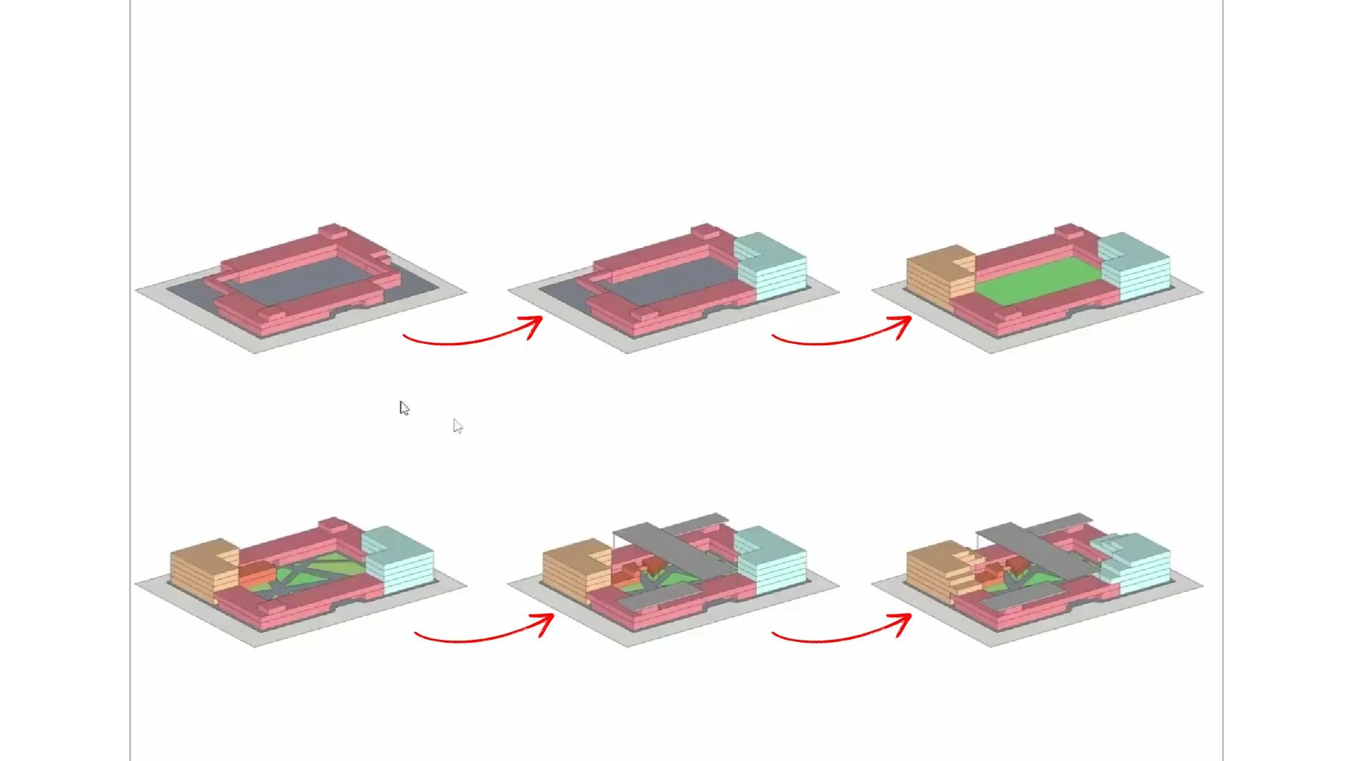 Diagrama volumétrico de um edifício representado por fases.
