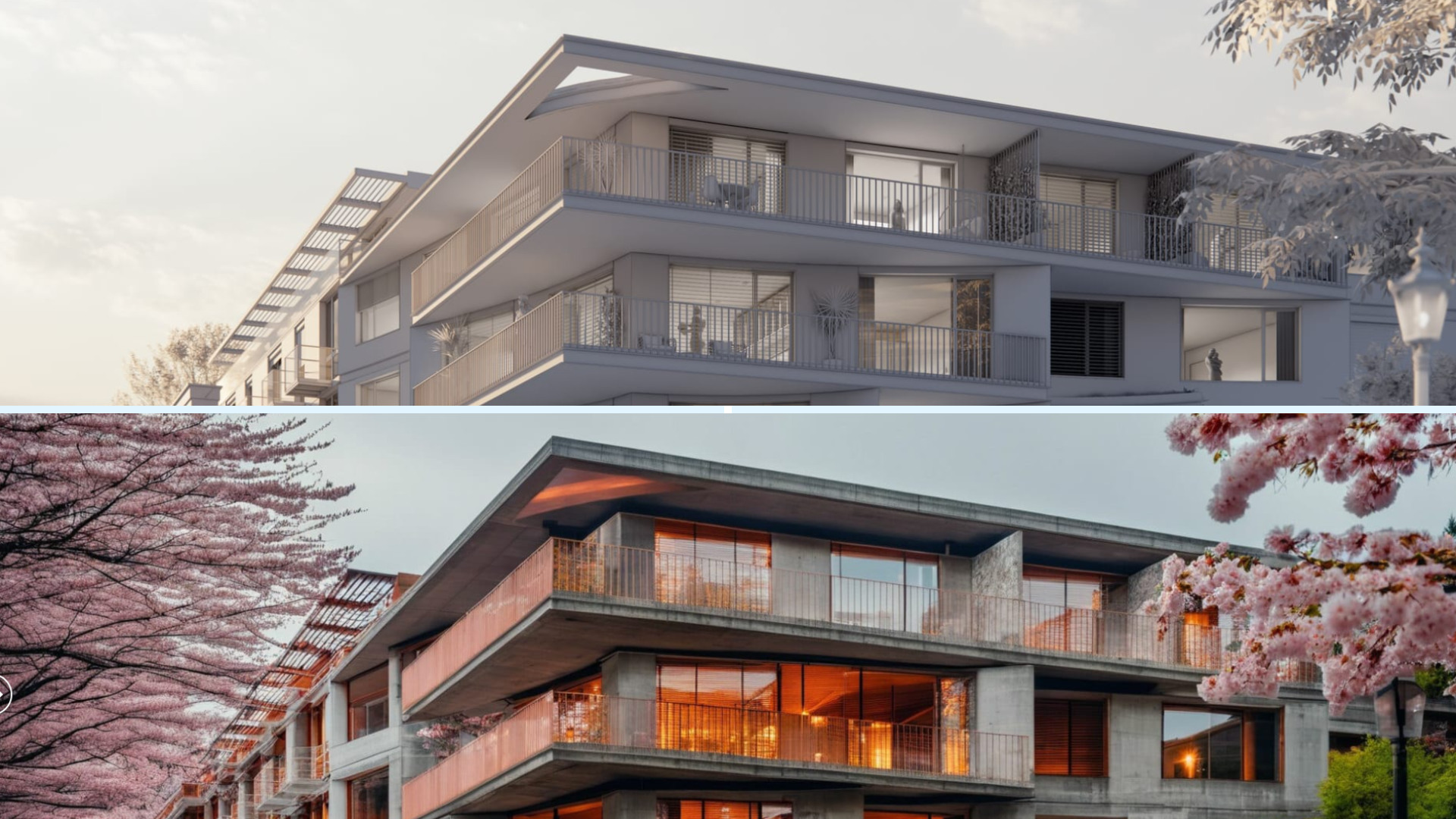 Collage donde se ve en la parte superior una imagen renderizada a través de enscape, y en la parte inferior la misma imagen una vez utilizado Veras
