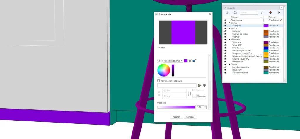 Modelo 3D da porta colorido de acordo com a etiqueta