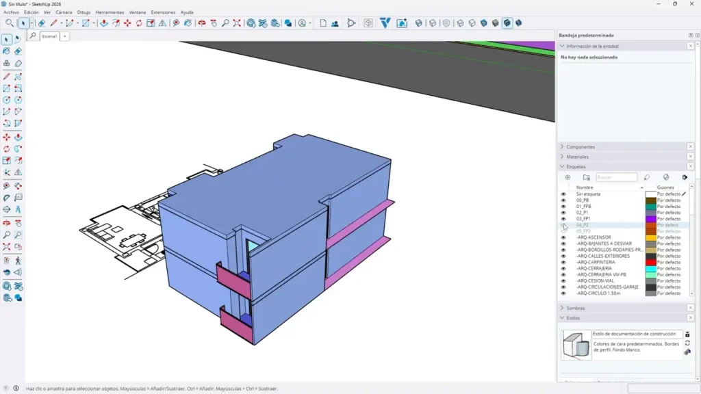 Organizar un modelo 3D de SketchUp por plantas y grupos