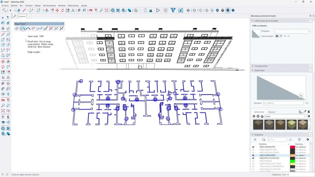 Detectar y corregir líneas abiertas en un archivo CAD para SketchUp